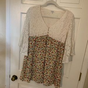 JODIFL  Lace & Floral Summer Dress W bell Sleeves